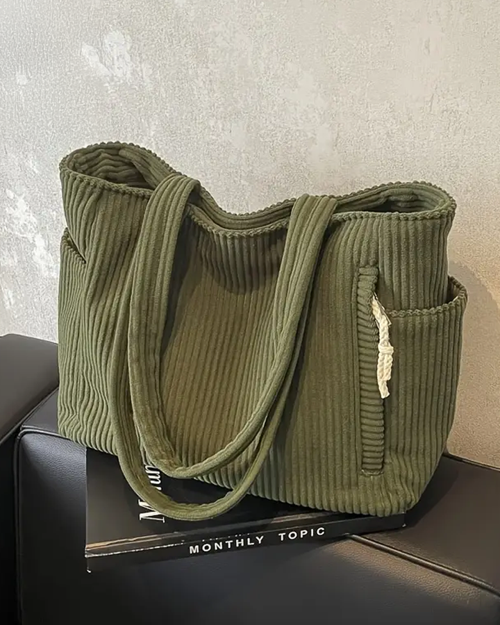 Zara™ – Ribbed Tote Bag with Cord Detail