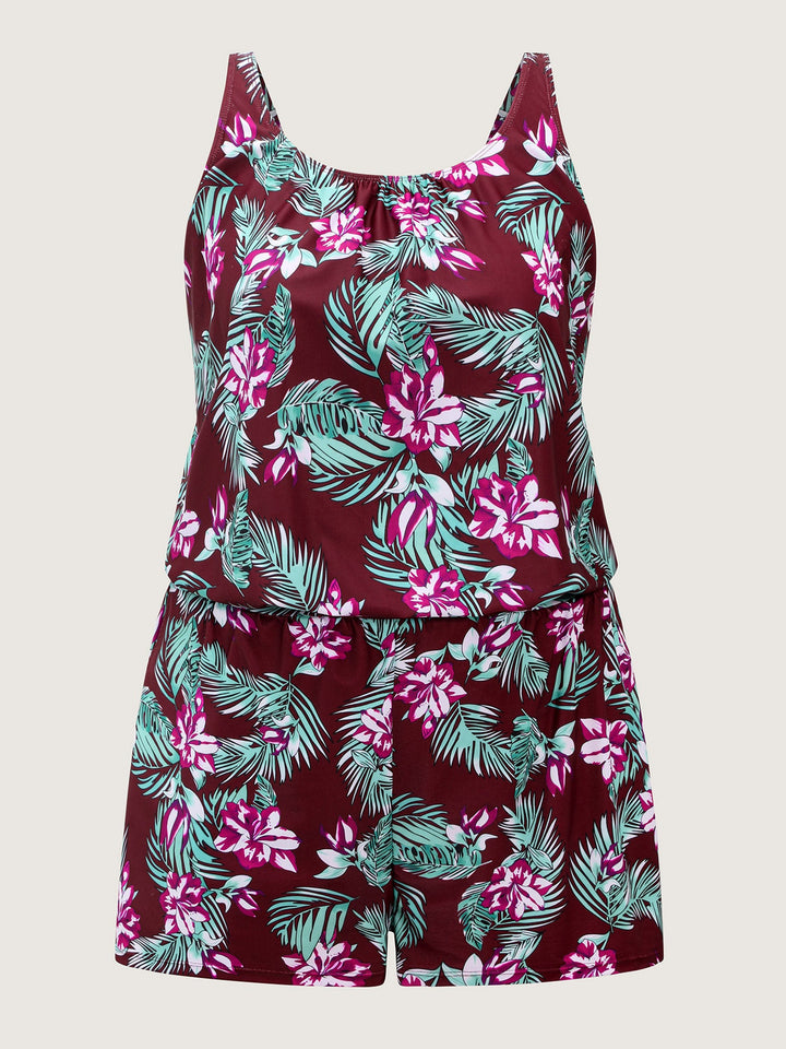 Serelle™ – Tropical Flower Print Pockets One-Piece Swimsuit