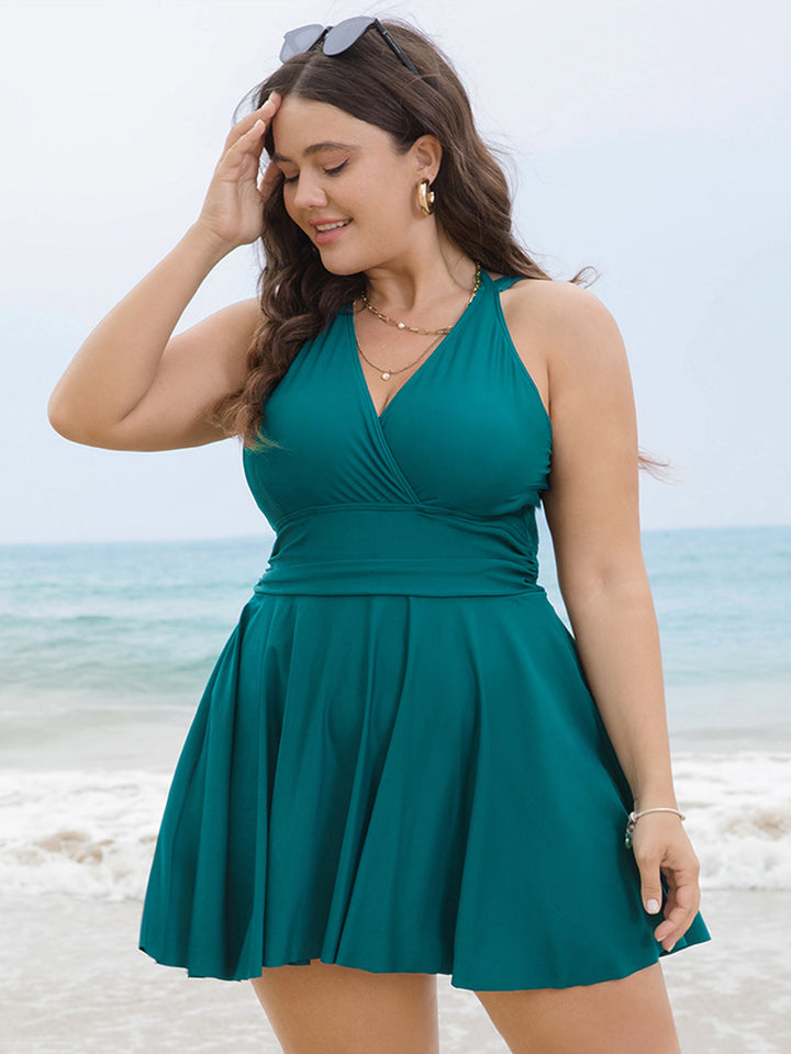 Celestine™ – Ruffle Hem Halter Neck Swim Dress