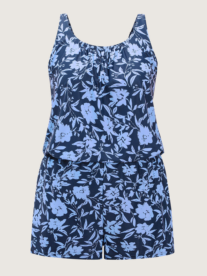 Serelle™ – Tropical Flower Print Pockets One-Piece Swimsuit