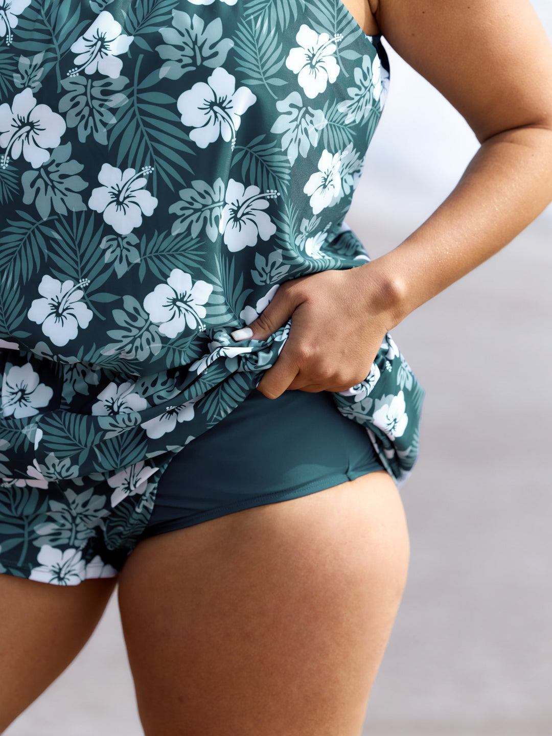 Serelle™ – Tropical Flower Print Pockets One-Piece Swimsuit