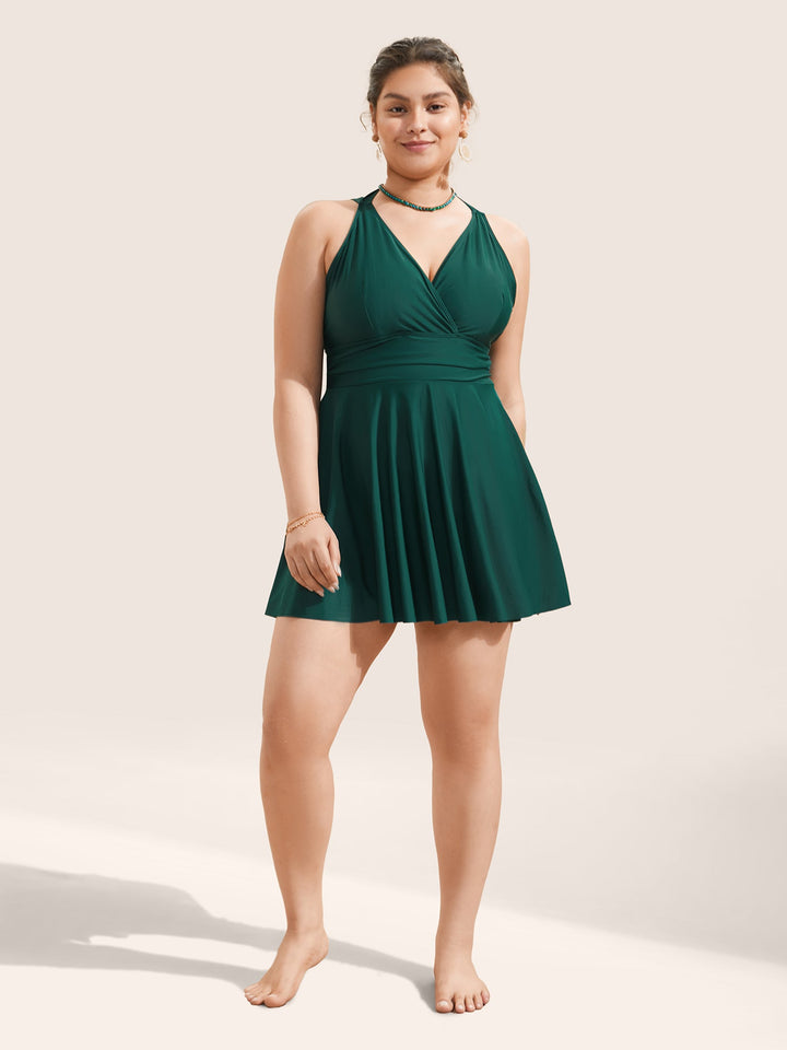 Celestine™ – Ruffle Hem Halter Neck Swim Dress