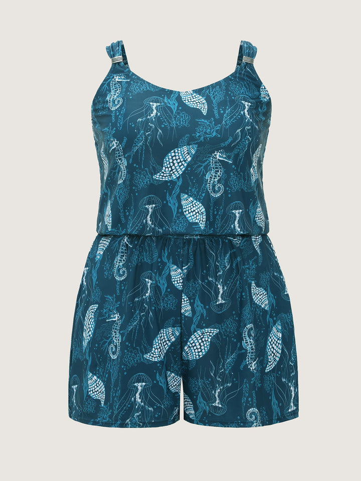 Sovelle™ – Vibrant Ocean Pattern Pocket One-Piece Swimsuit