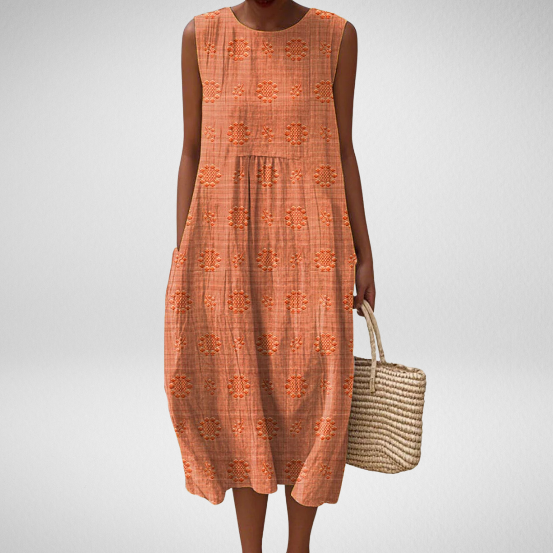 Livia™ – Elegant Sleeveless Cotton Dress with Pockets