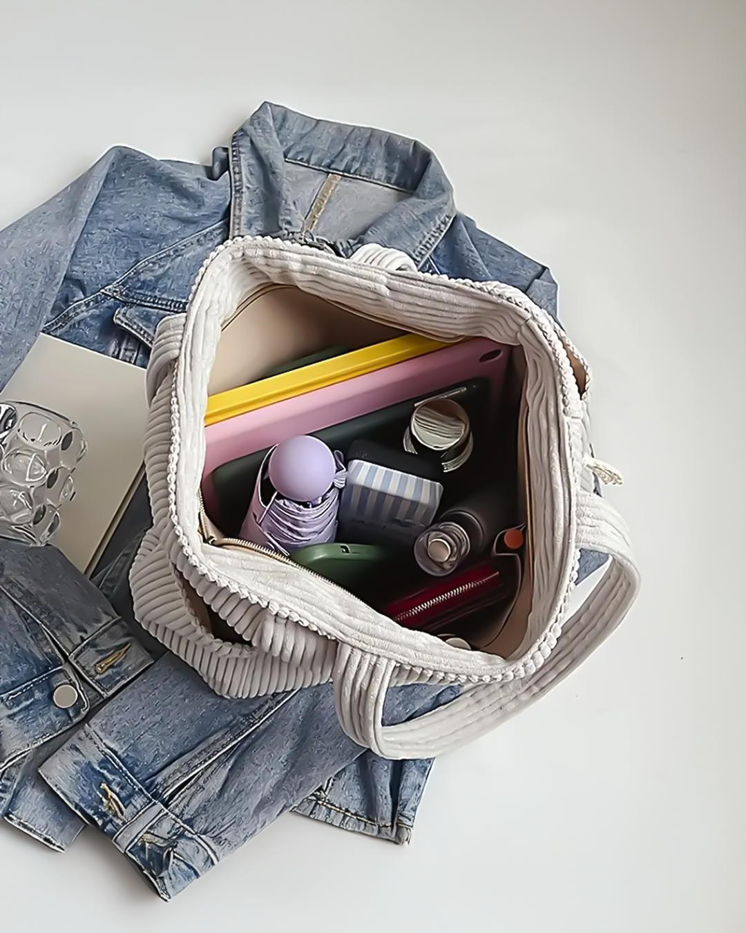 Zara™ – Ribbed Tote Bag with Cord Detail