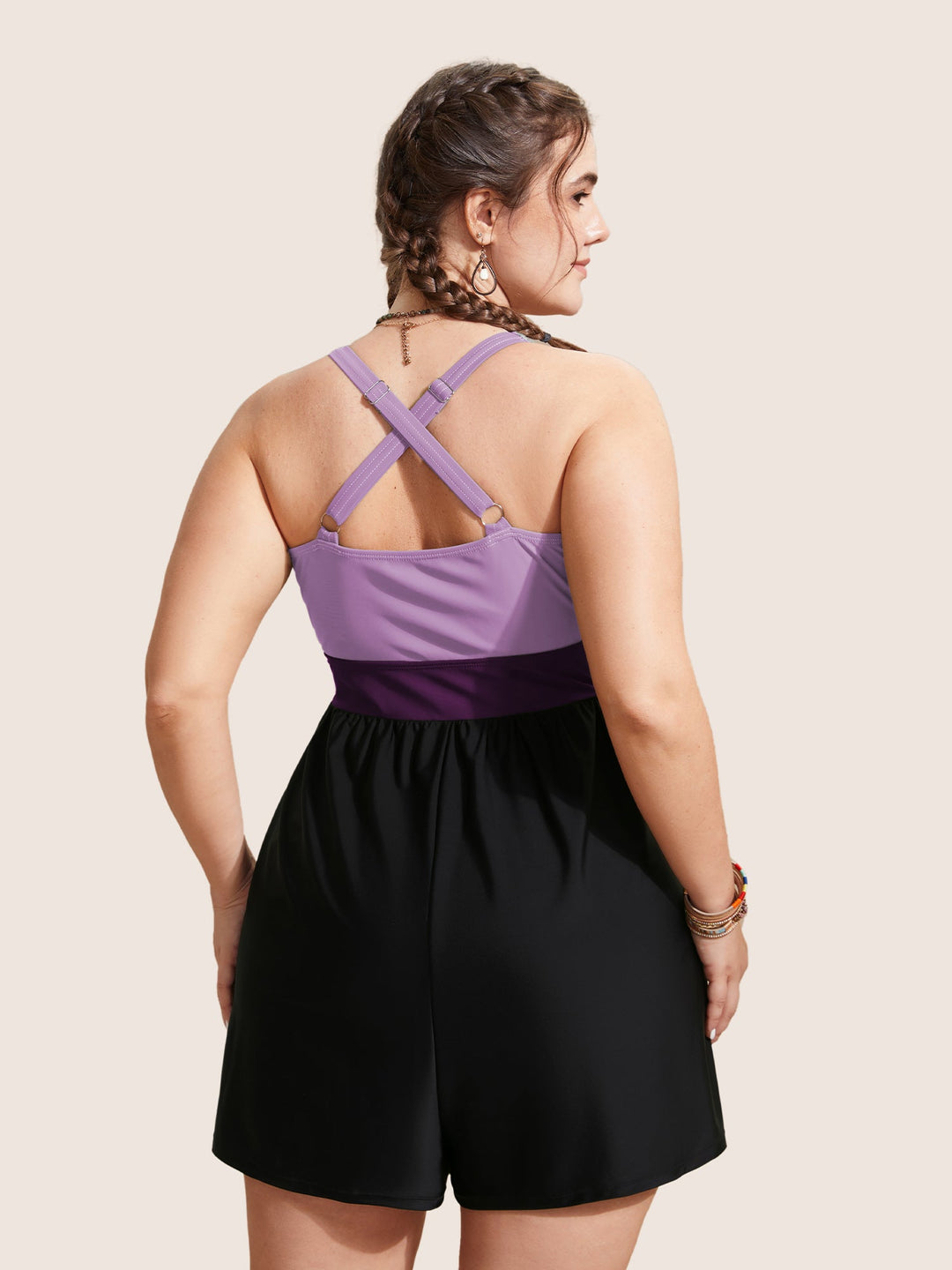 Celisse™ – Patchwork Contrast Crossover One Piece Swimsuit