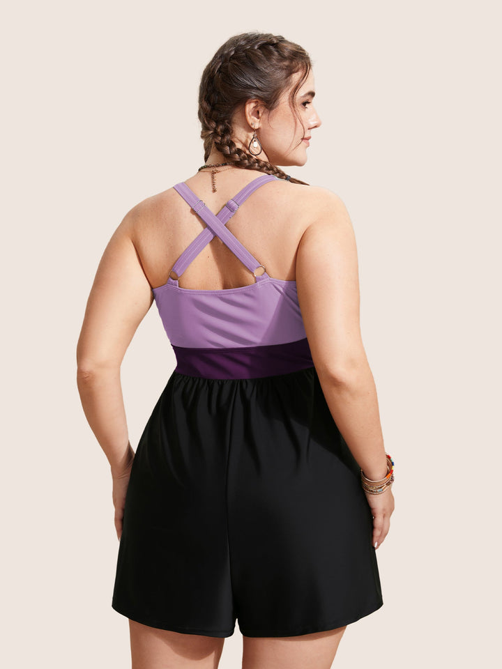 Celisse™ – Patchwork Contrast Crossover One Piece Swimsuit