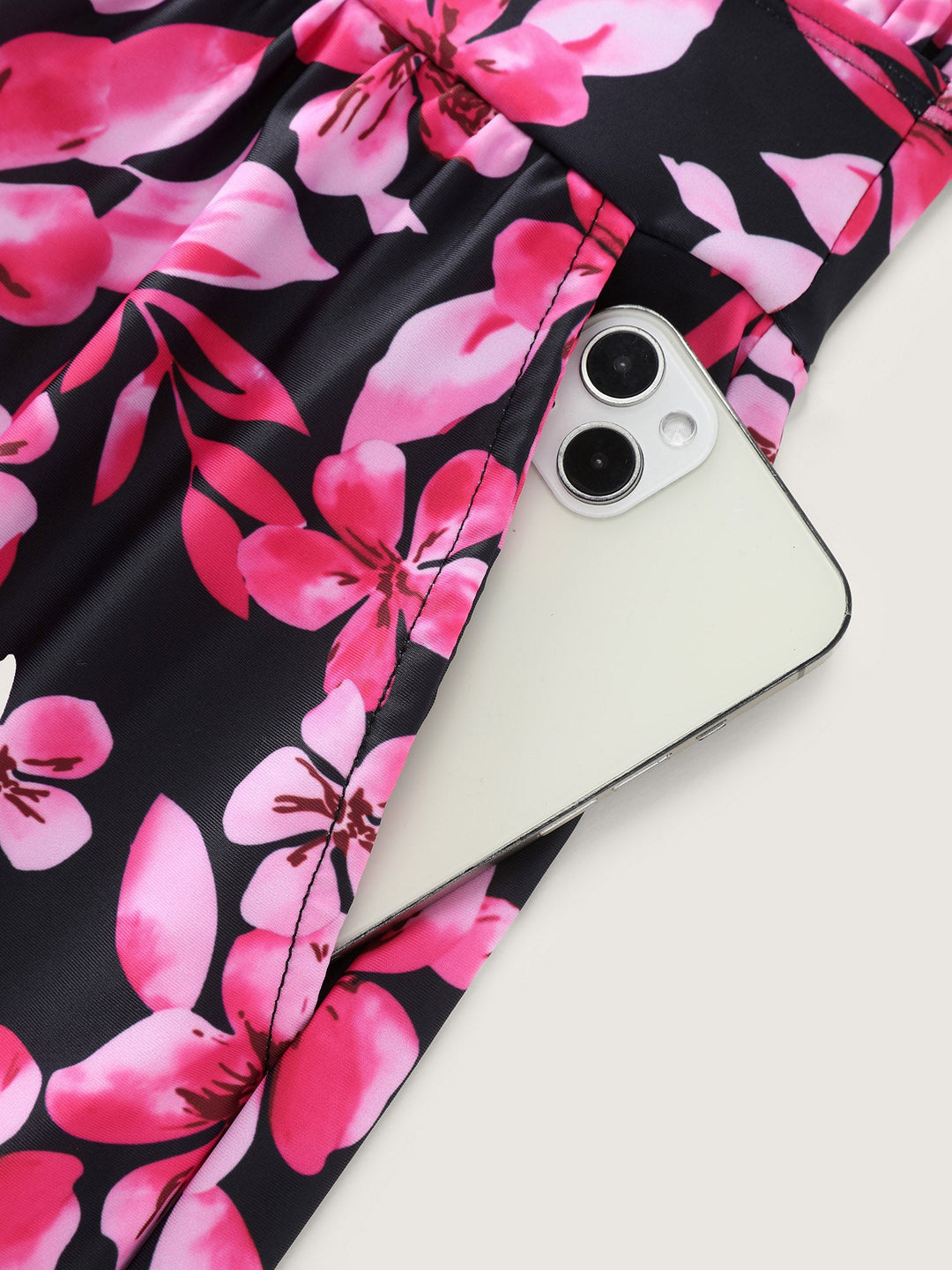 Serelle™ – Tropical Flower Print Pockets One-Piece Swimsuit