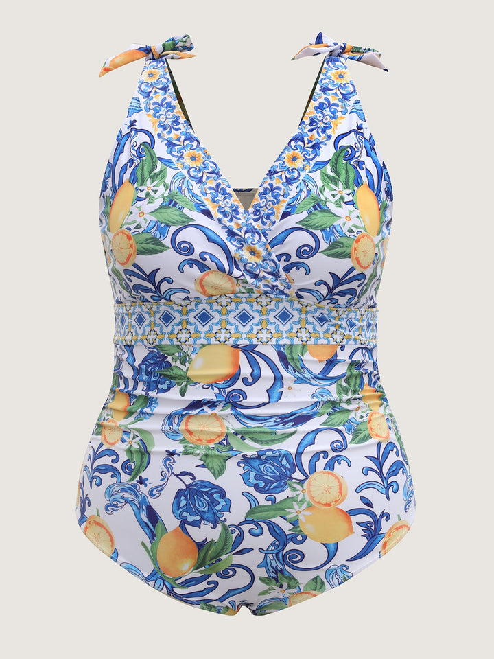 Caliselle™ – Two-Piece Citrus Print Sarong Swimsuit