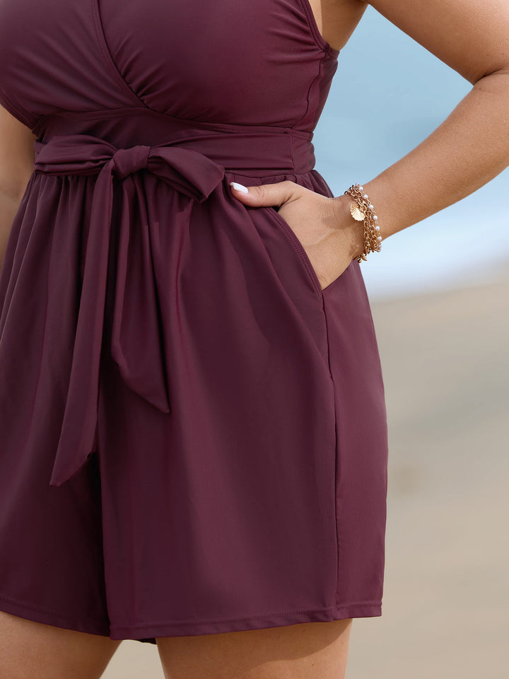 Elowyn™ – Surplice Neckline Belted One-Piece Swimsuit