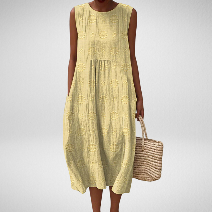 Livia™ – Elegant Sleeveless Cotton Dress with Pockets