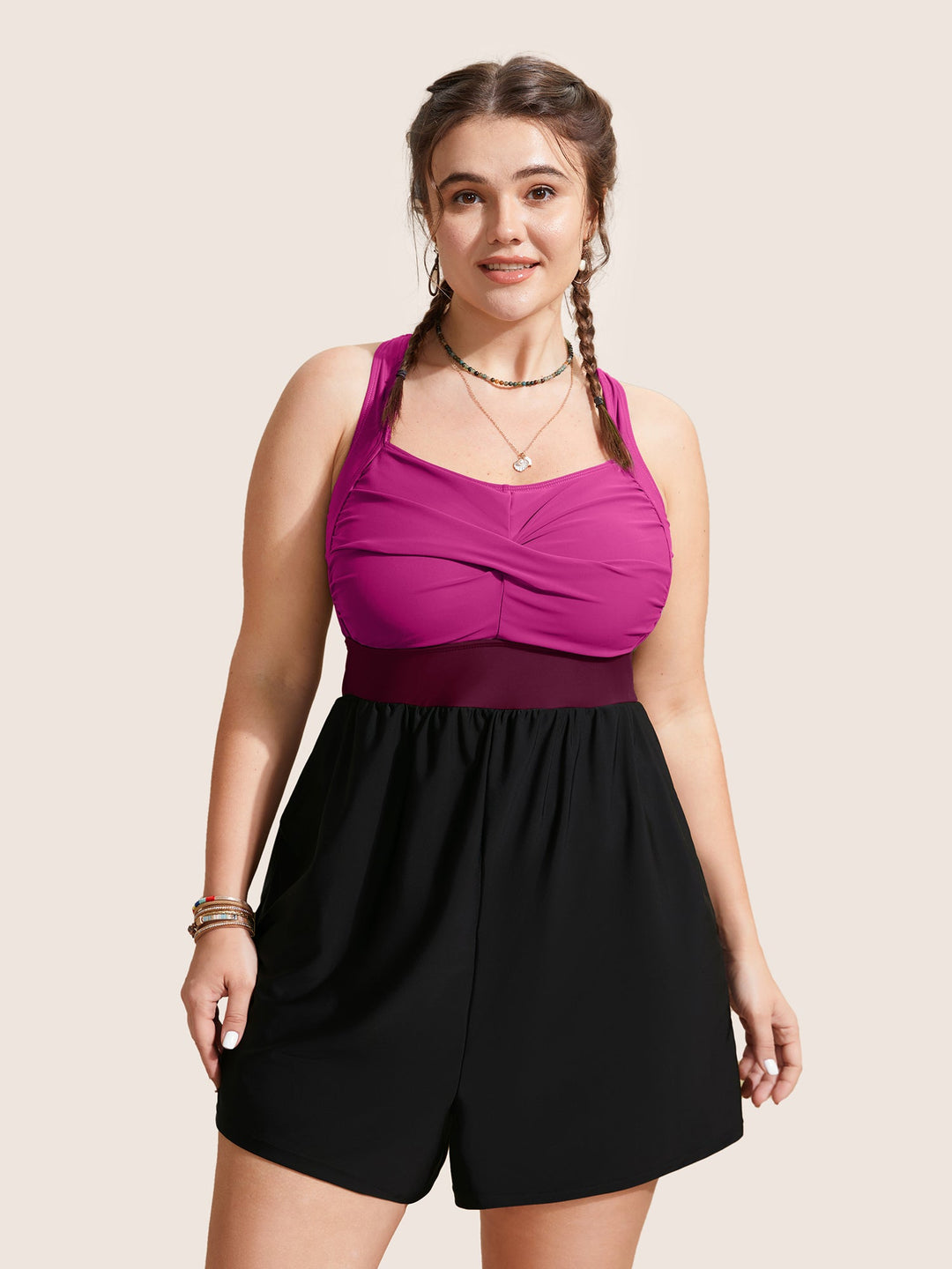 Celisse™ – Patchwork Contrast Crossover One Piece Swimsuit