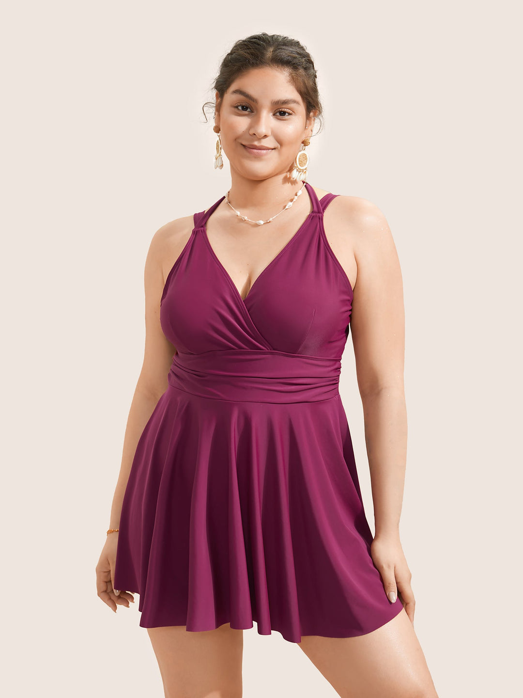 Celestine™ – Ruffle Hem Halter Neck Swim Dress