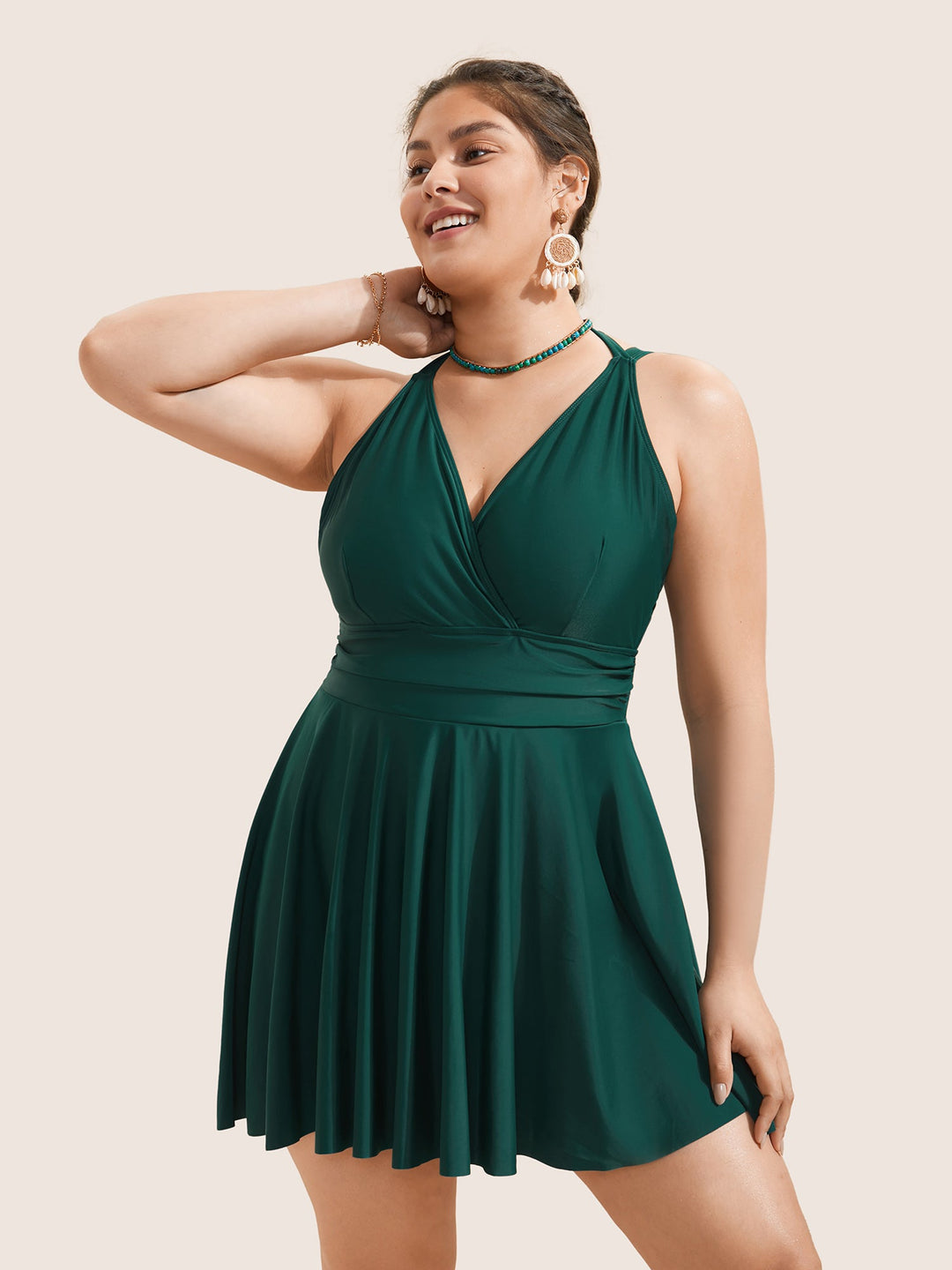 Celestine™ – Ruffle Hem Halter Neck Swim Dress
