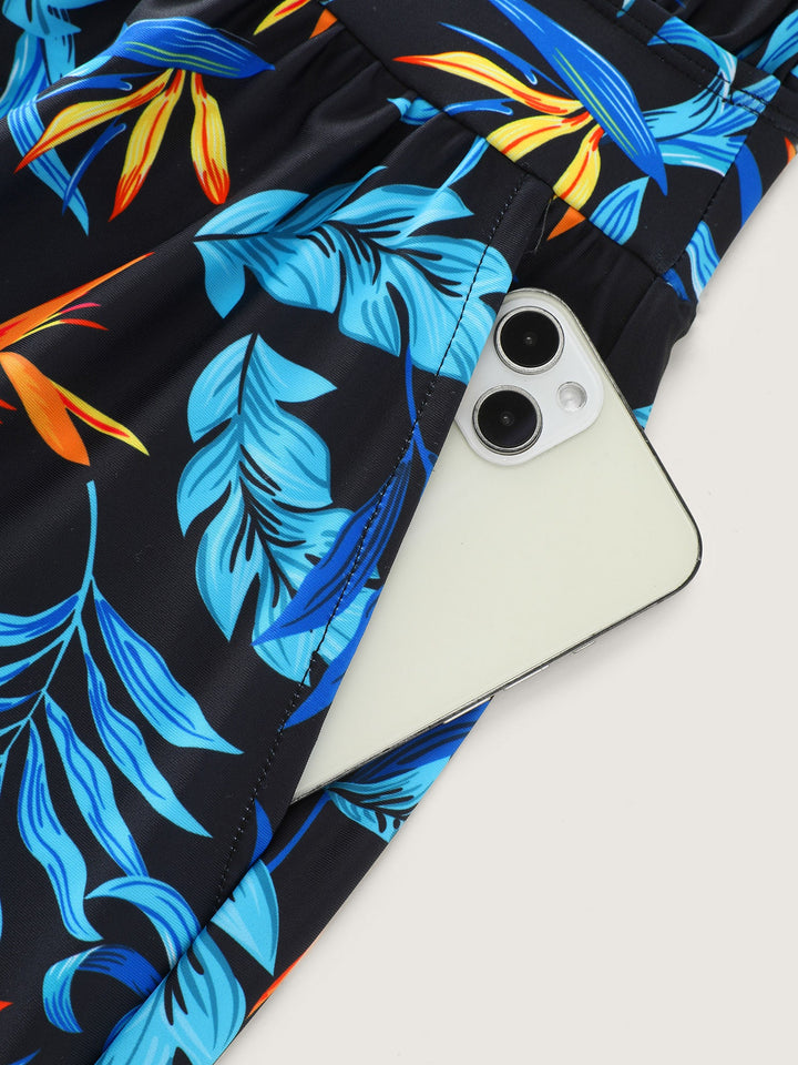 Serelle™ – Tropical Flower Print Pockets One-Piece Swimsuit