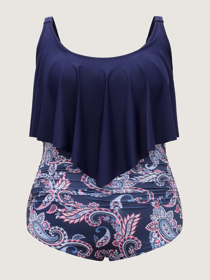 Serelune™ – Paisley Print Ruched One-Piece Swimsuit