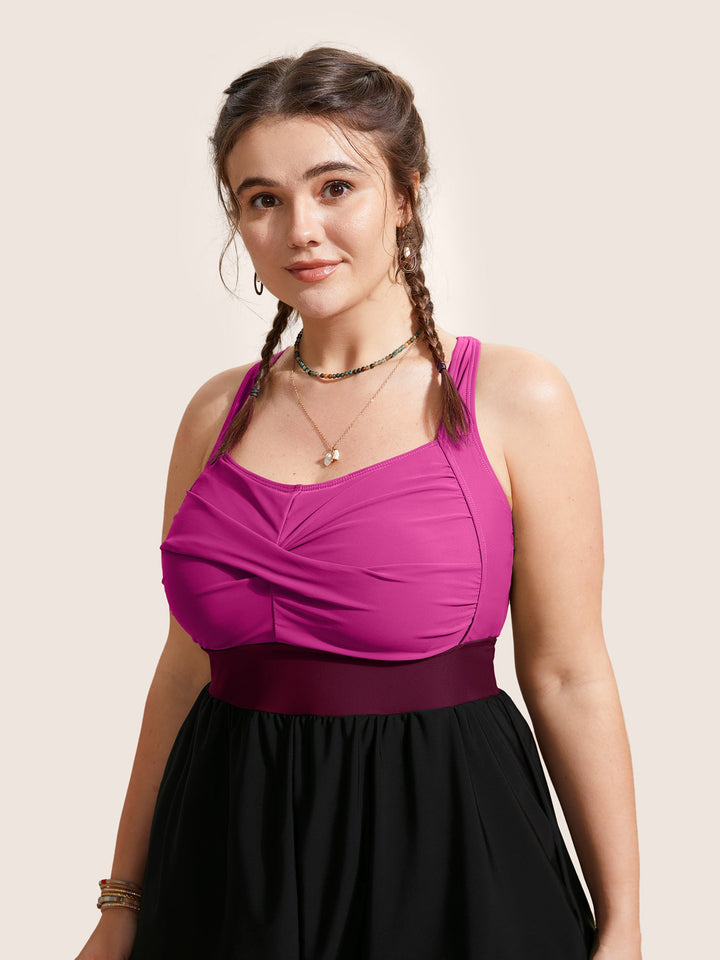 Celisse™ – Patchwork Contrast Crossover One Piece Swimsuit