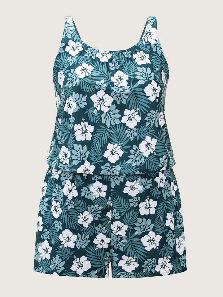 Serelle™ – Tropical Flower Print Pockets One-Piece Swimsuit