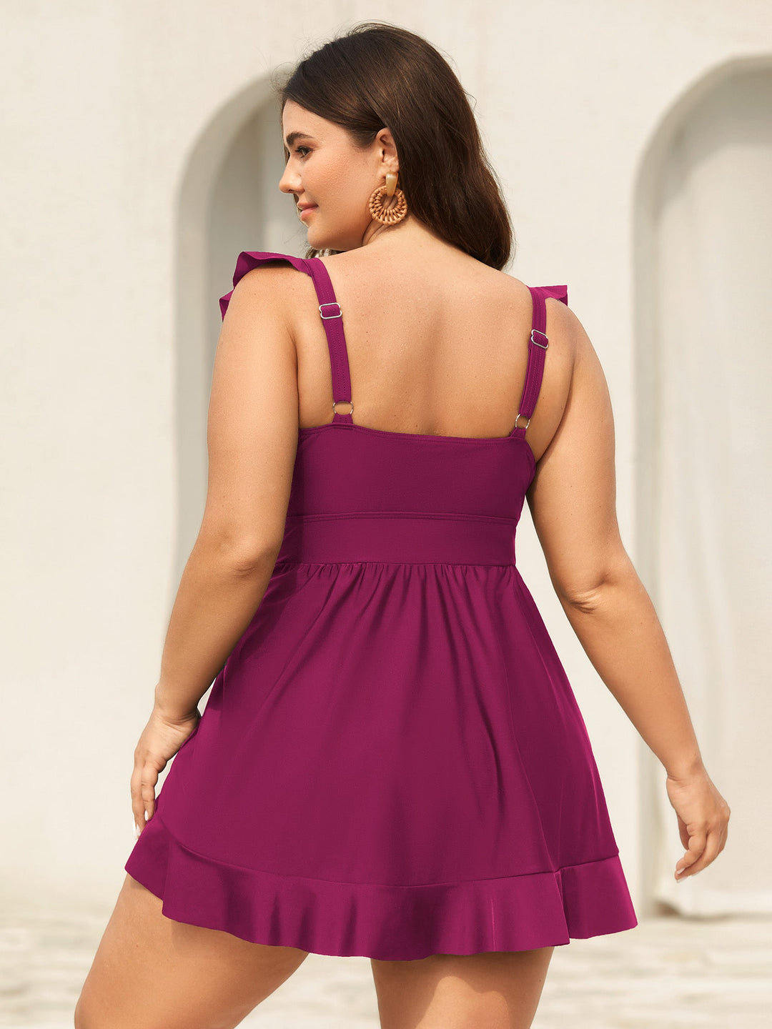 Serelune™ – Ruffled Hem Flutter Sleeve Swim Dress
