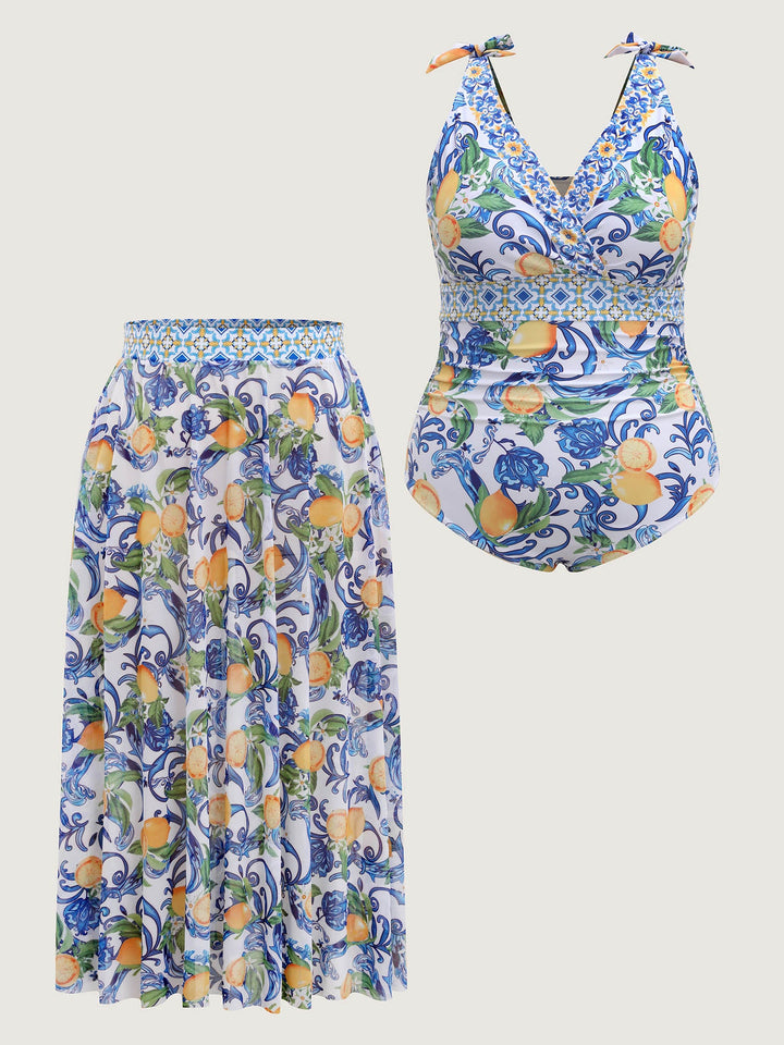 Caliselle™ – Two-Piece Citrus Print Sarong Swimsuit