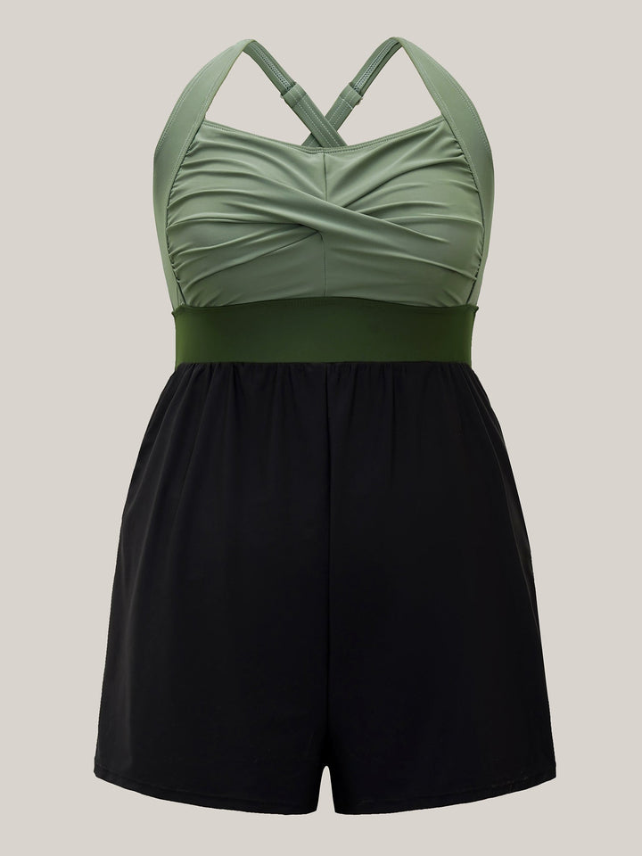 Celisse™ – Patchwork Contrast Crossover One Piece Swimsuit