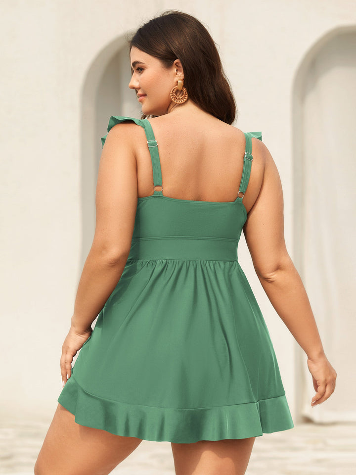 Serelune™ – Ruffled Hem Flutter Sleeve Swim Dress