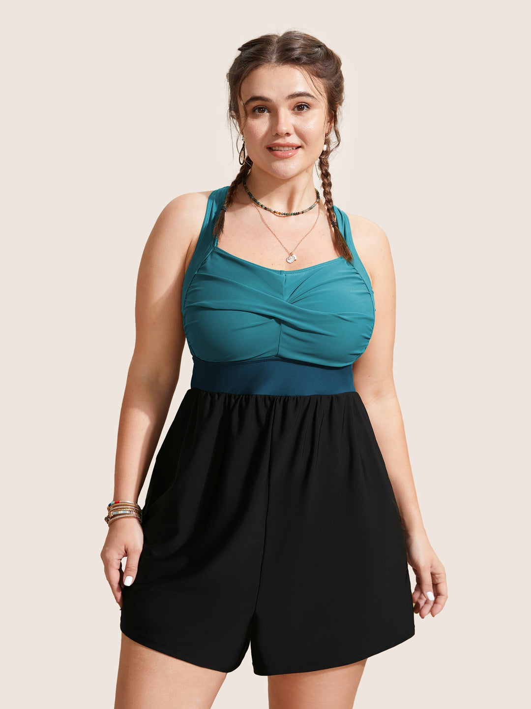 Celisse™ – Patchwork Contrast Crossover One Piece Swimsuit