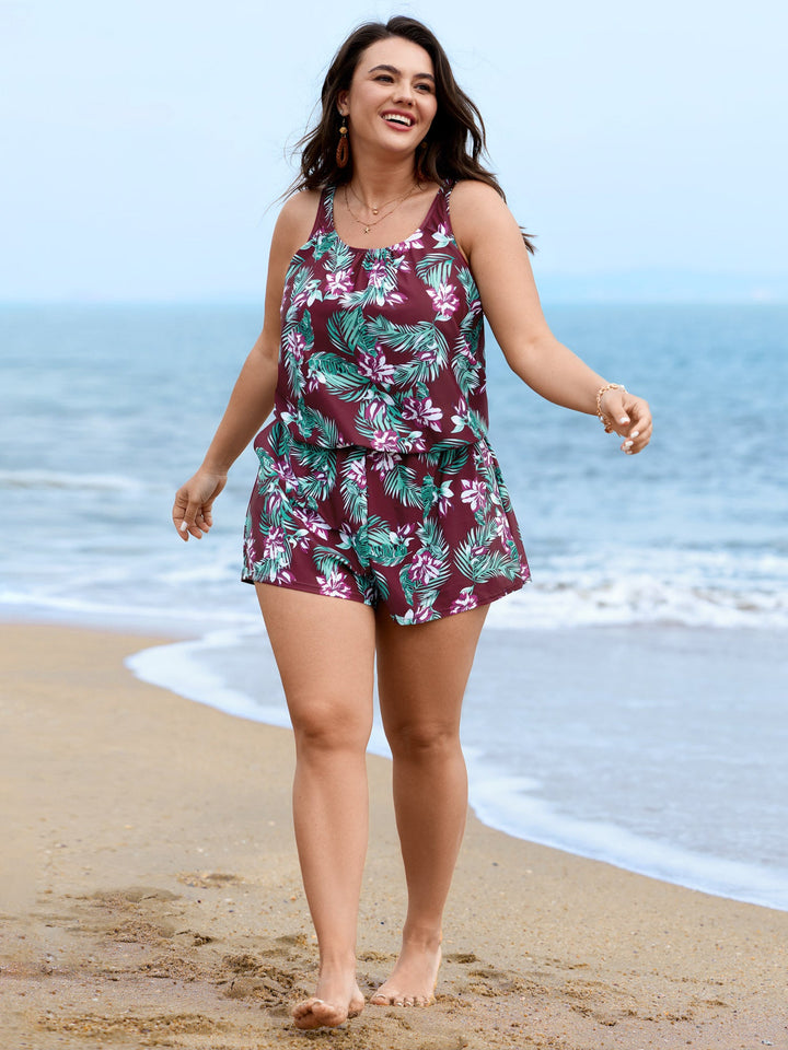 Serelle™ – Tropical Flower Print Pockets One-Piece Swimsuit
