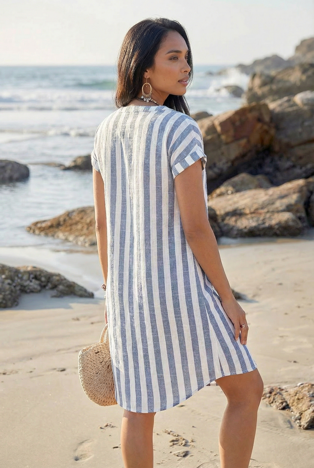 Melene™ | Coastal Chic – Lightweight Striped Shirt Dress