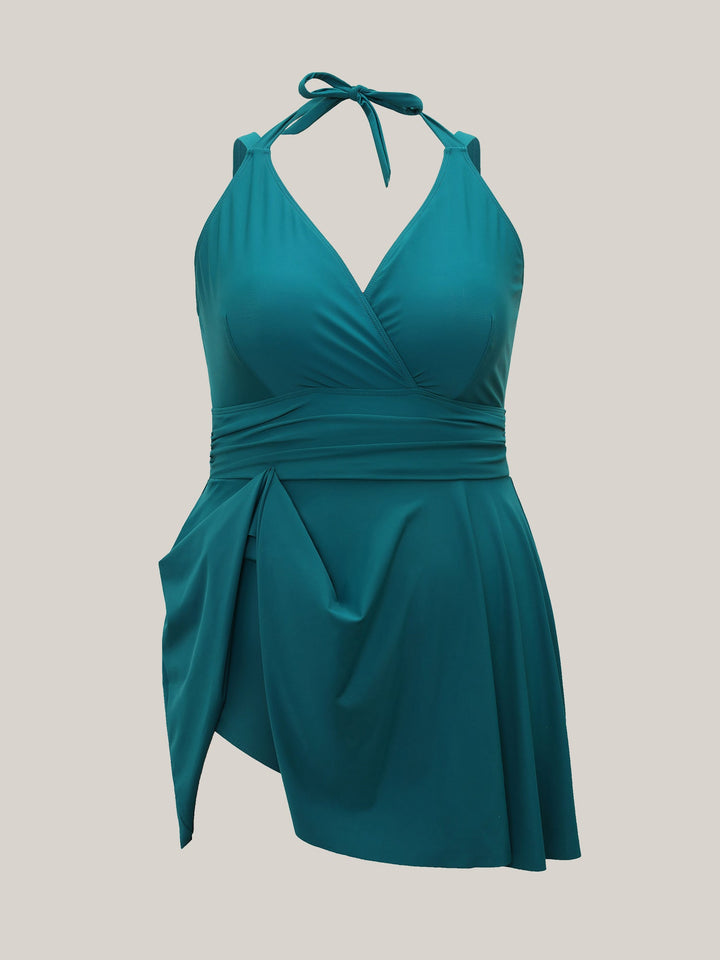 Celestine™ – Ruffle Hem Halter Neck Swim Dress