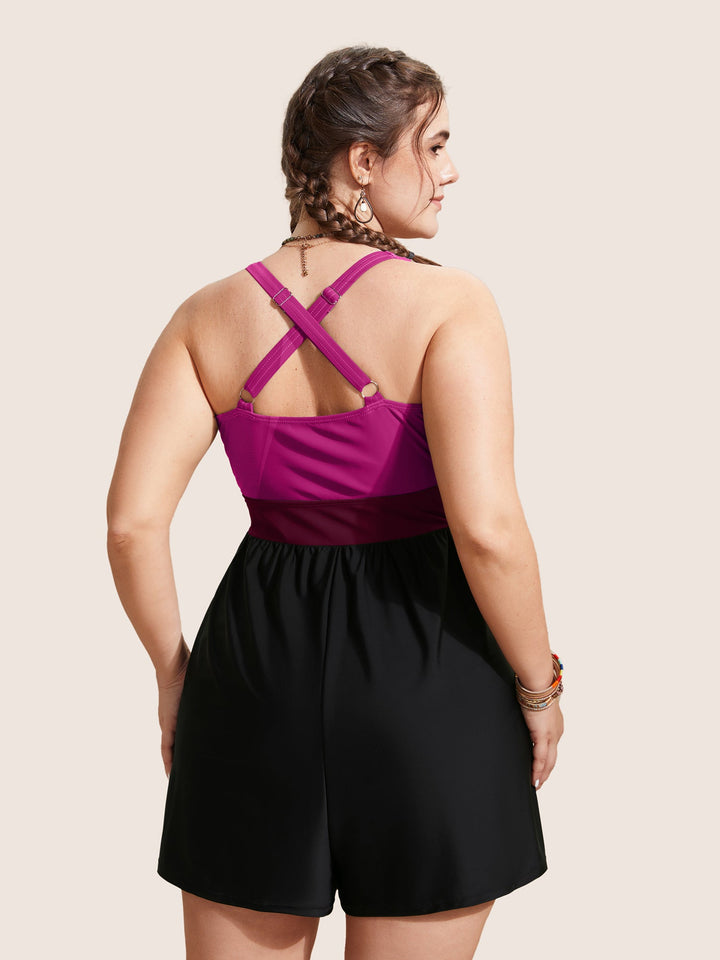 Celisse™ – Patchwork Contrast Crossover One Piece Swimsuit