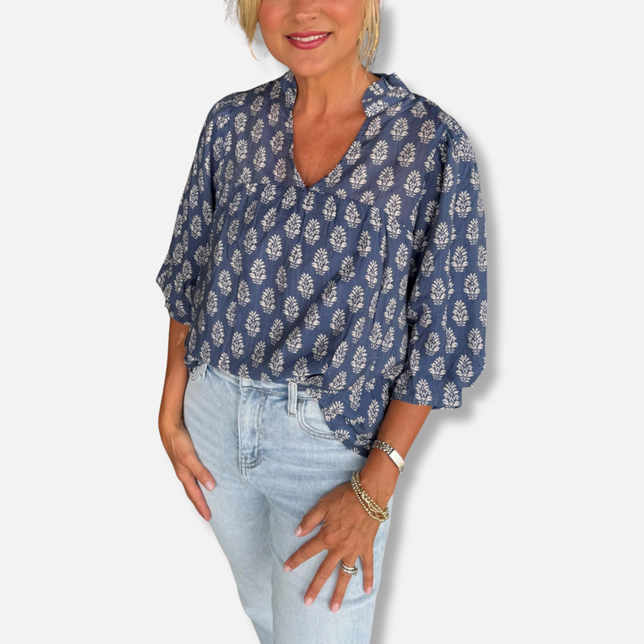 Elysea™ Flore - V-neck Half-sleeve Printed Shirt Top