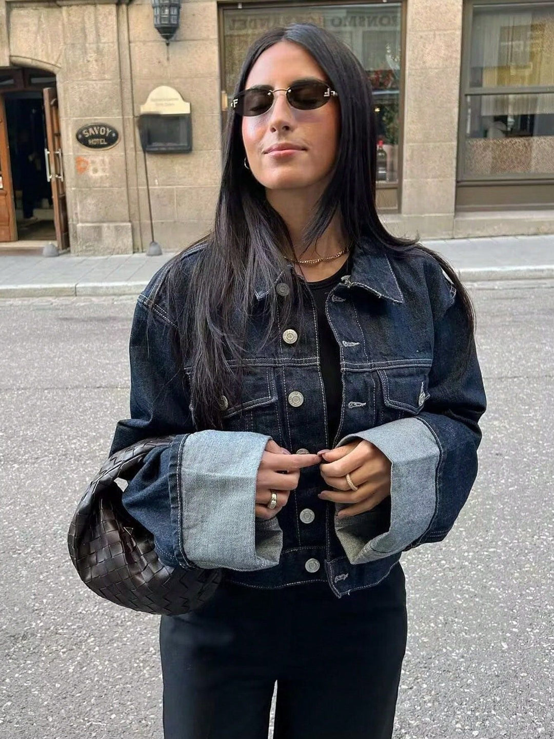 Seralyn™ – Cropped Denim Button-Up Jacket