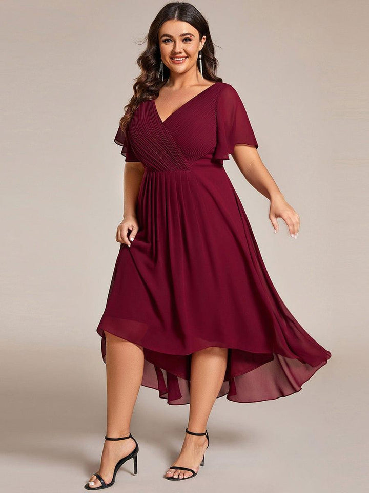 Zara™ – Plus Size V-Neck High-Low Chiffon Dress