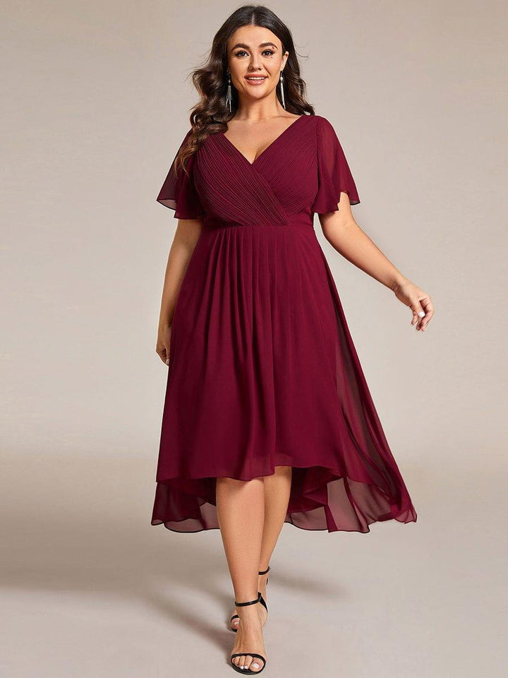 Zara™ – Plus Size V-Neck High-Low Chiffon Dress