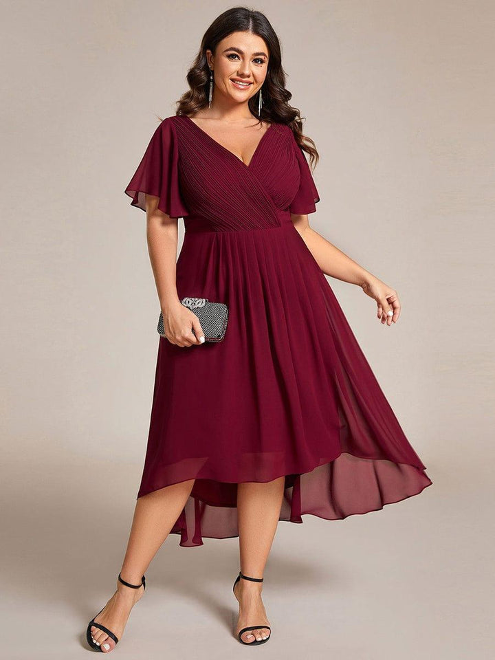 Zara™ – Plus Size V-Neck High-Low Chiffon Dress