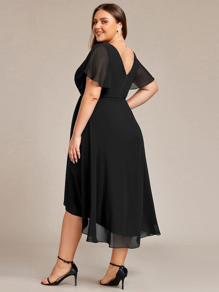 Zara™ – Plus Size V-Neck High-Low Chiffon Dress