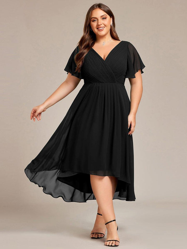 Zara™ – Plus Size V-Neck High-Low Chiffon Dress