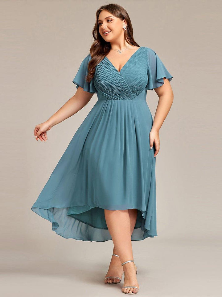 Zara™ – Plus Size V-Neck High-Low Chiffon Dress