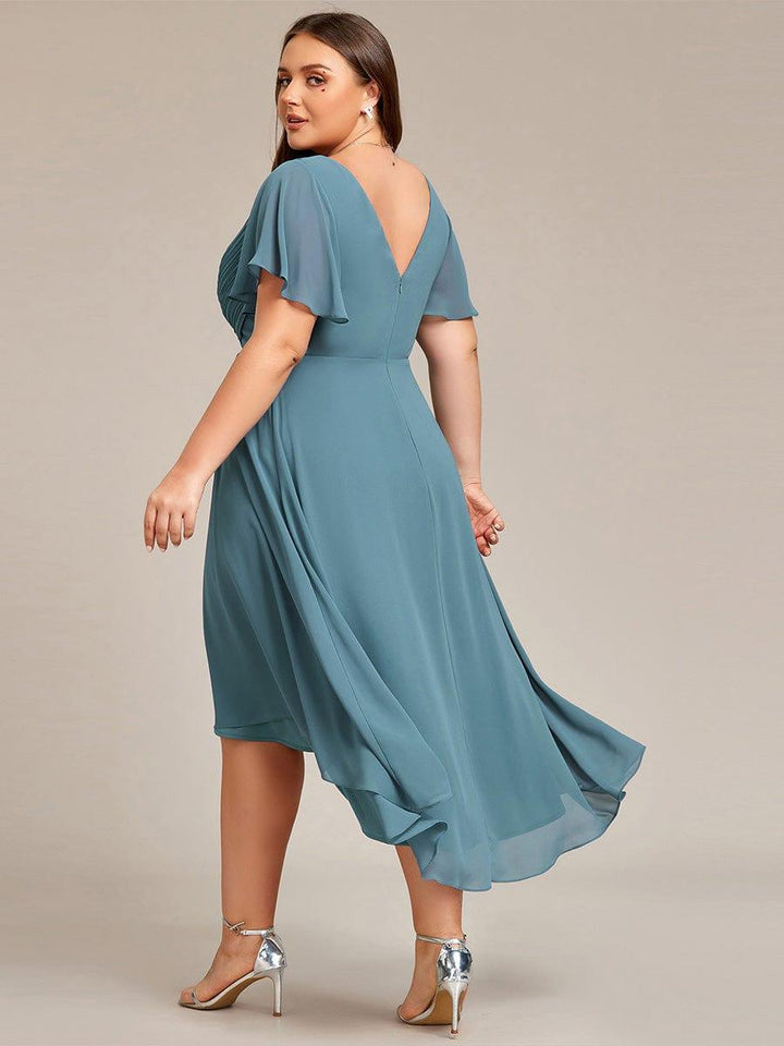 Zara™ – Plus Size V-Neck High-Low Chiffon Dress