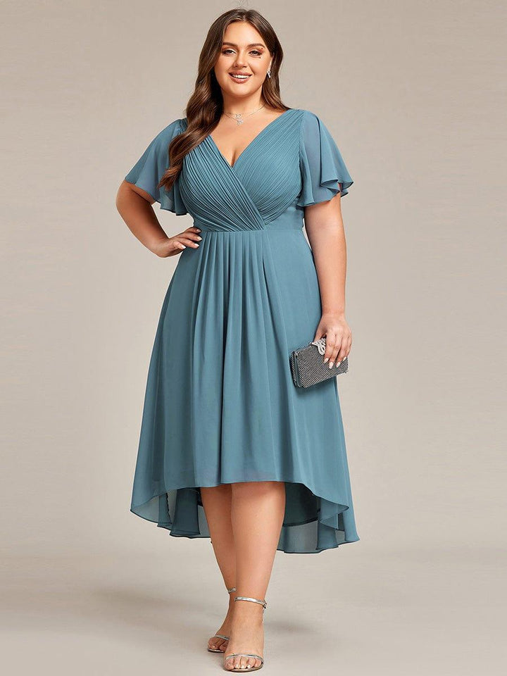 Zara™ – Plus Size V-Neck High-Low Chiffon Dress