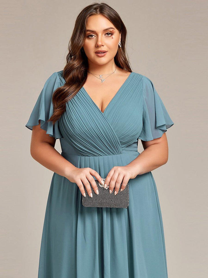 Zara™ – Plus Size V-Neck High-Low Chiffon Dress