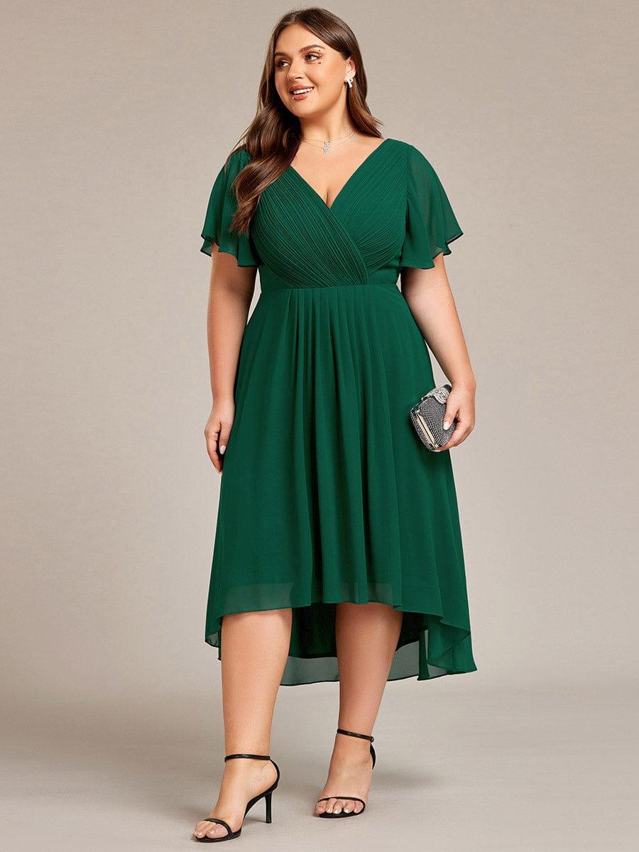 Zara™ – Plus Size V-Neck High-Low Chiffon Dress