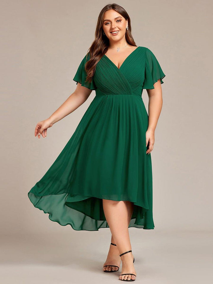 Zara™ – Plus Size V-Neck High-Low Chiffon Dress