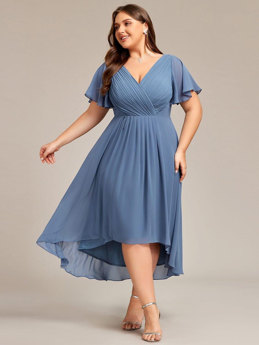 Zara™ – Plus Size V-Neck High-Low Chiffon Dress