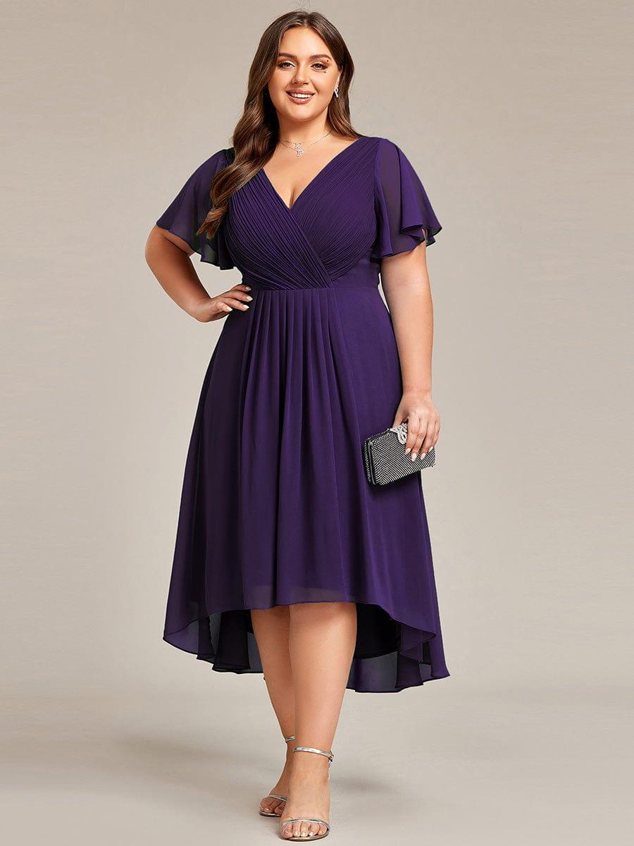 Zara™ – Plus Size V-Neck High-Low Chiffon Dress