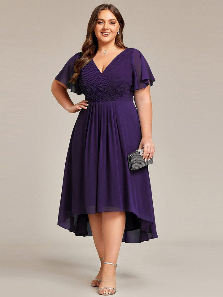 Zara™ – Plus Size V-Neck High-Low Chiffon Dress