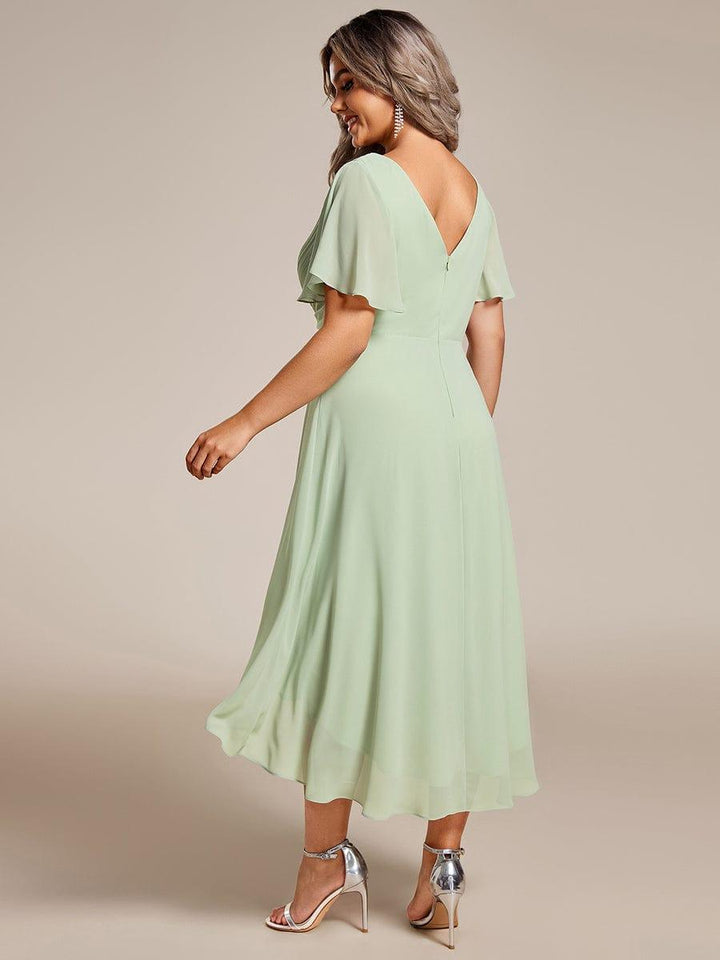 Zara™ – Plus Size V-Neck High-Low Chiffon Dress
