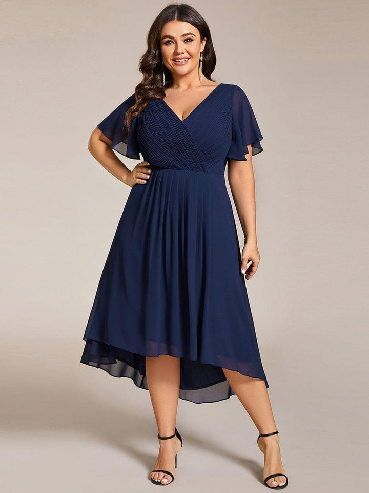 Zara™ – Plus Size V-Neck High-Low Chiffon Dress