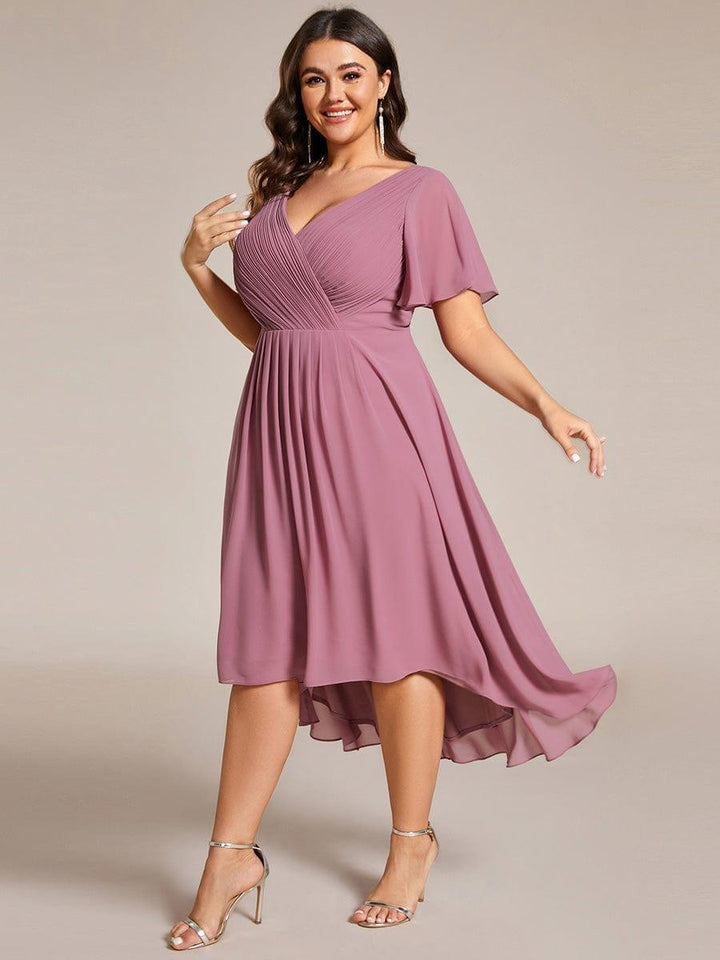 Zara™ – Plus Size V-Neck High-Low Chiffon Dress